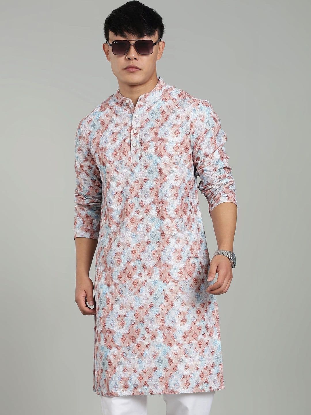 FABRIPPLE Men Printed Chikankari Mandarin Collar Kurta - view 1