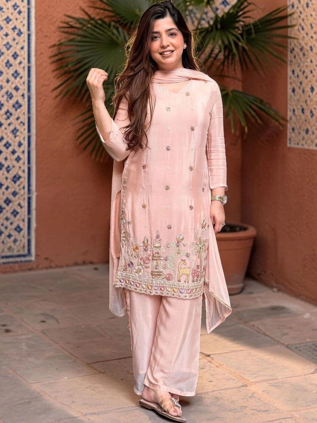 KALINI Women Ethnic Motifs Embroidered Regular Thread Work Kurta with Palazzos & With Dupatta - view 1