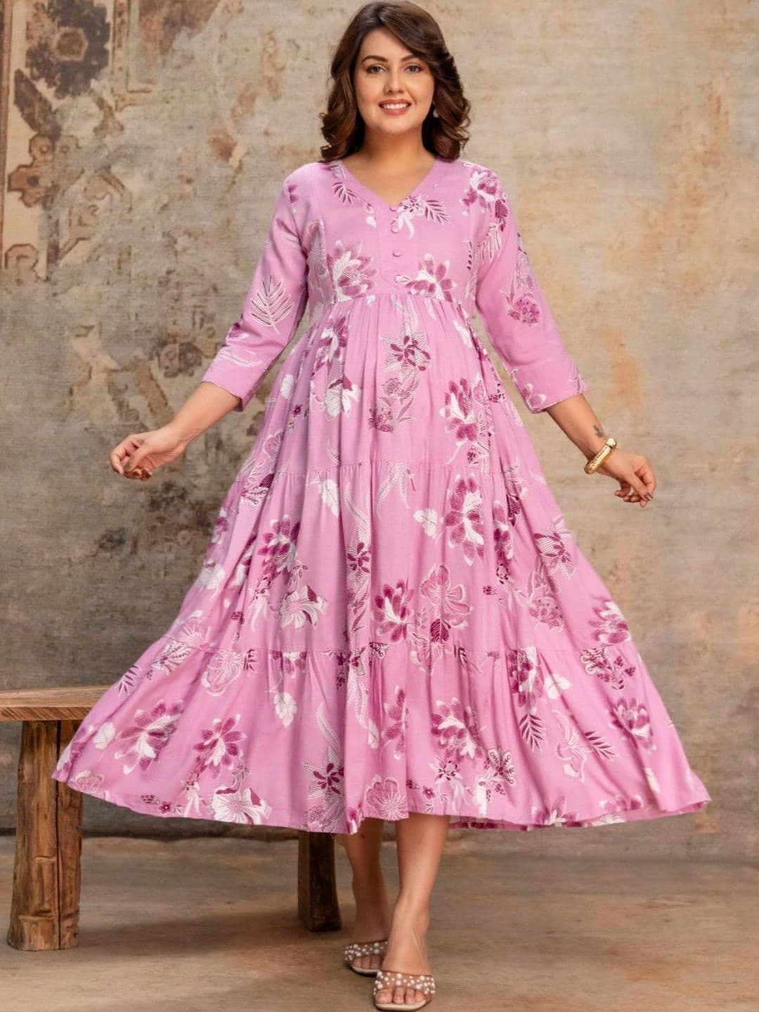 DEVEK Floral Print Maternity A-Line Maxi Dress - view 1