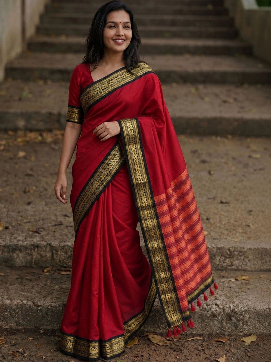 yourwish Ethnic Motifs Zari Silk Cotton Handloom Paithani Saree - view 1