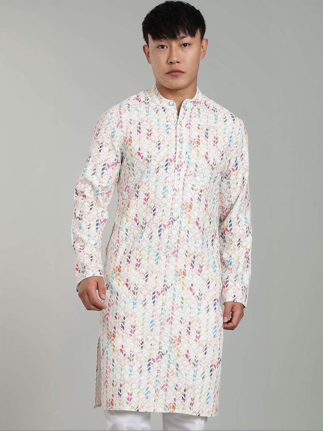 FABRIPPLE Men Printed Chikankari Mandarin Collar Kurta - view 1
