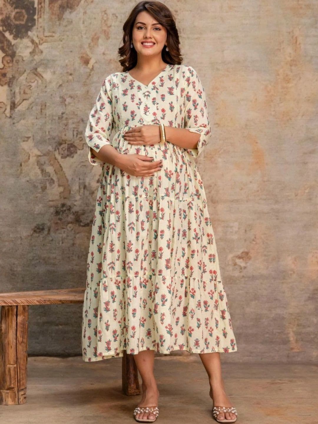 DEVEK Floral Print Maternity A-Line Midi Dress - view 1