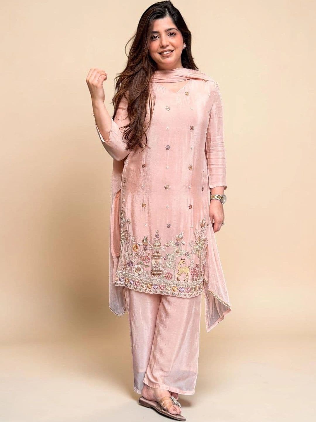 all about you Women Ethnic Motifs Embroidered Regular Thread Work Kurta with Palazzos & With Dupatta - view 1