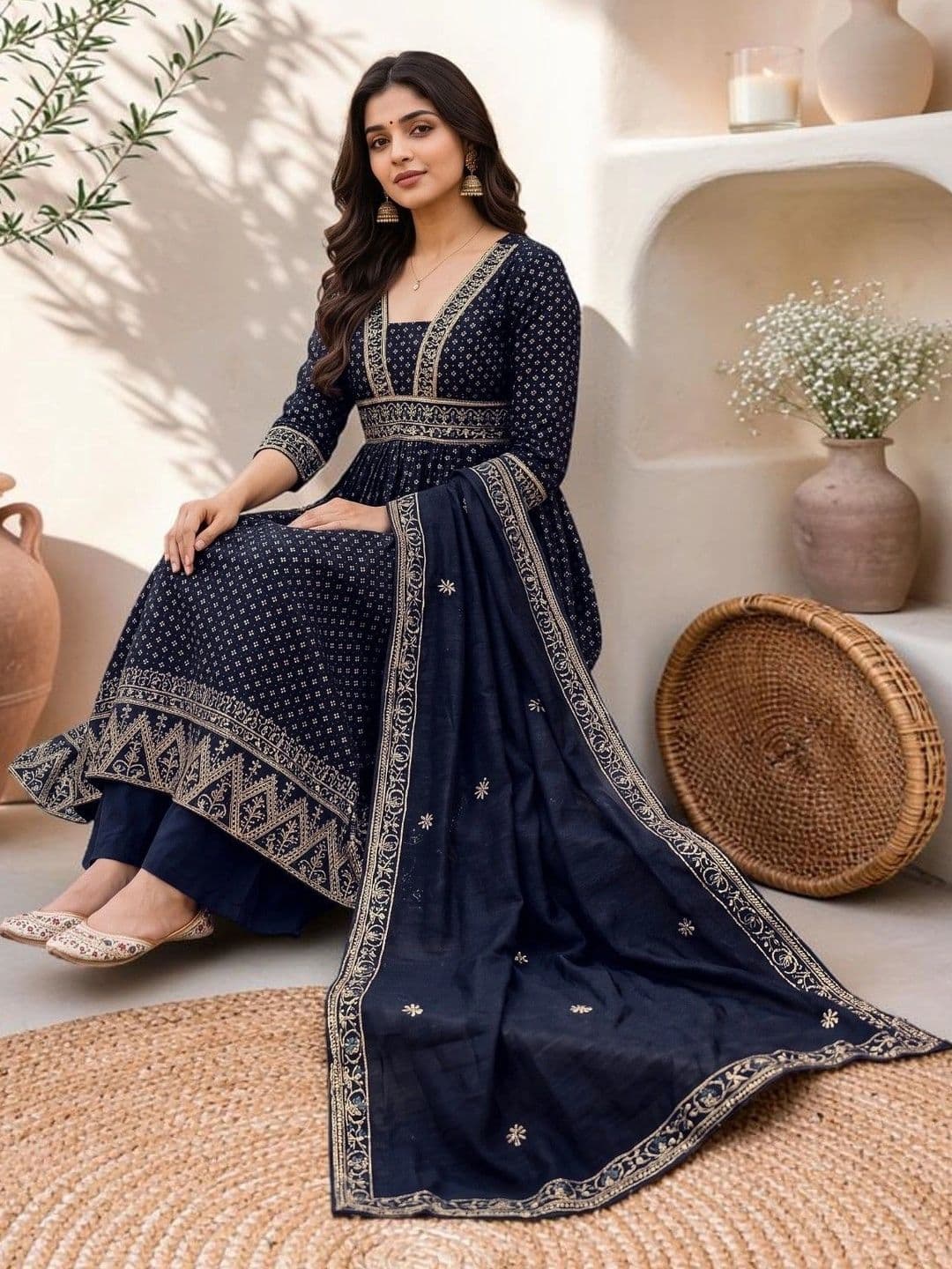 Sangria Women Ethnic Motifs Printed Regular Kurta with Palazzos & With Dupatta - view 1