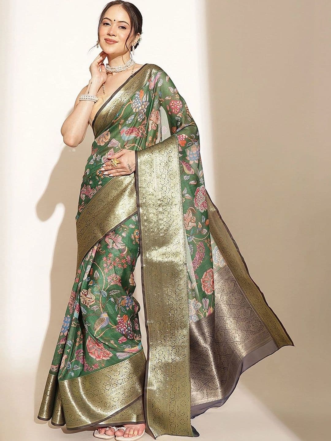 Silk Land Woven Design Zari Silk Blend Fusion Chanderi Saree - view 1