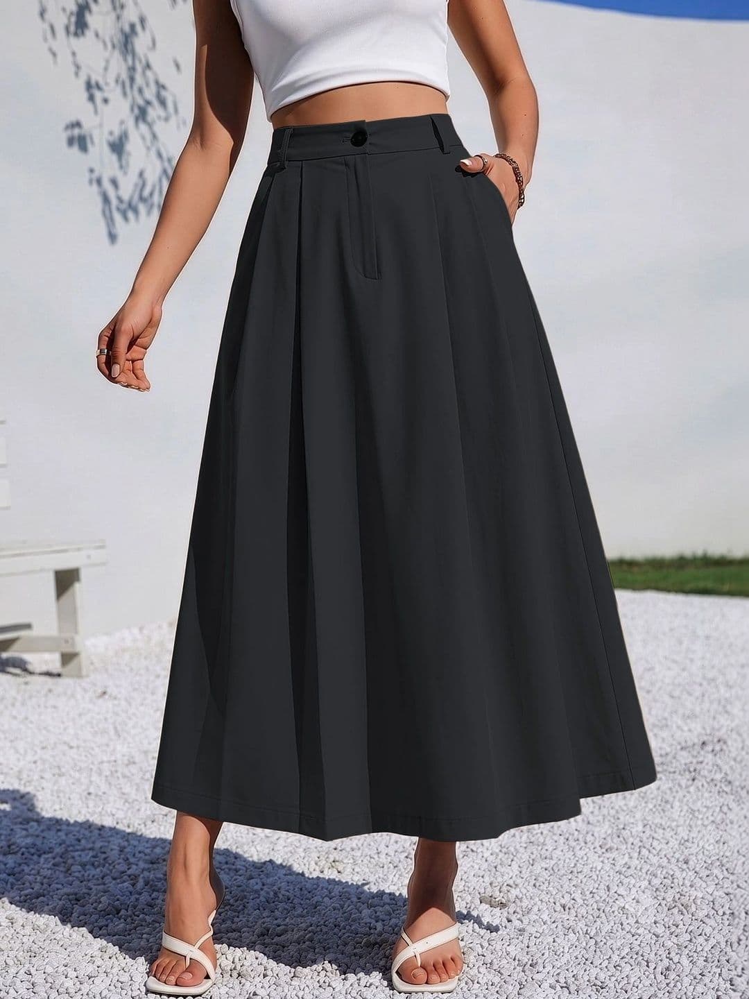 AAHWAN Women Cotton Blend Midi A-Line Skirt - view 1
