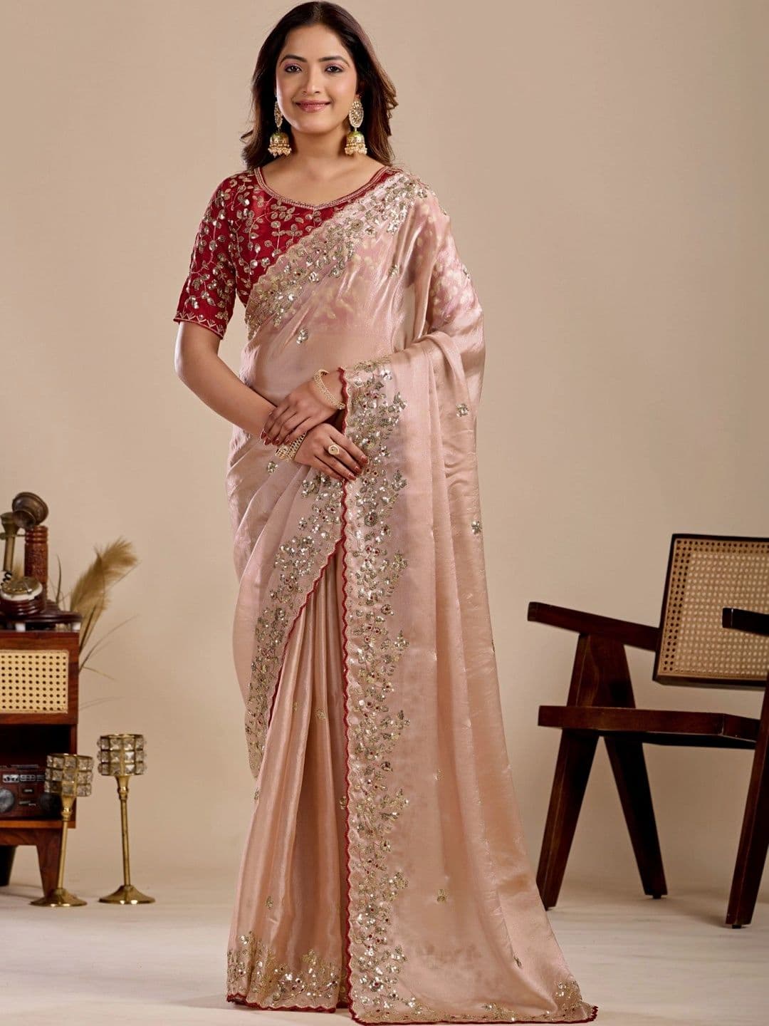 Anouk Floral Sequinned Silk Blend Designer Saree - view 1