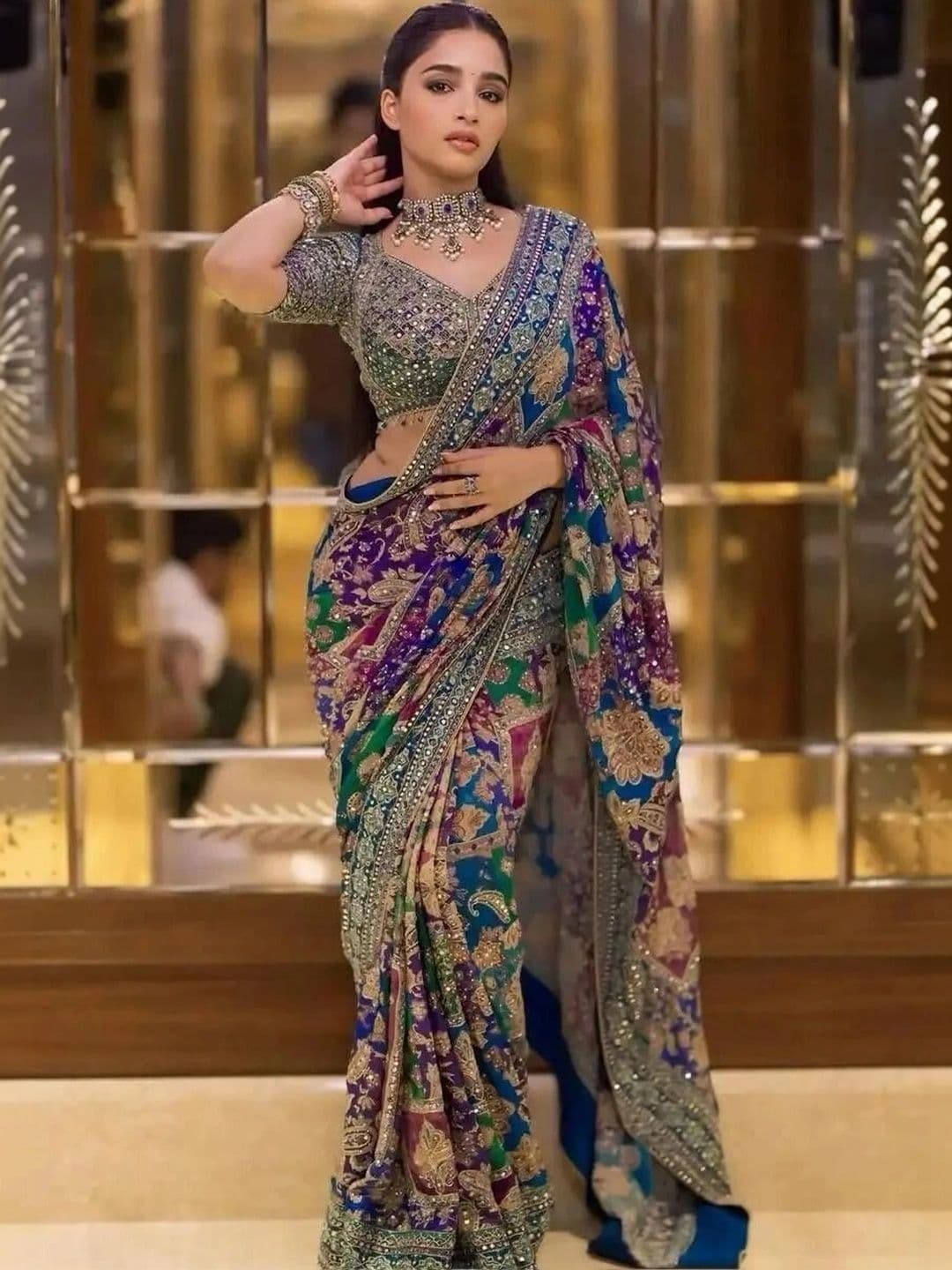 Tradivibe Embellished Mirror Work Silk Blend Saree - view 1