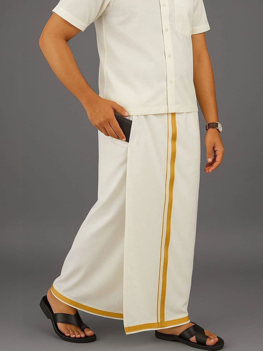 AKESHAVAM Men Striped Cotton Dhoti Dhotis - view 1