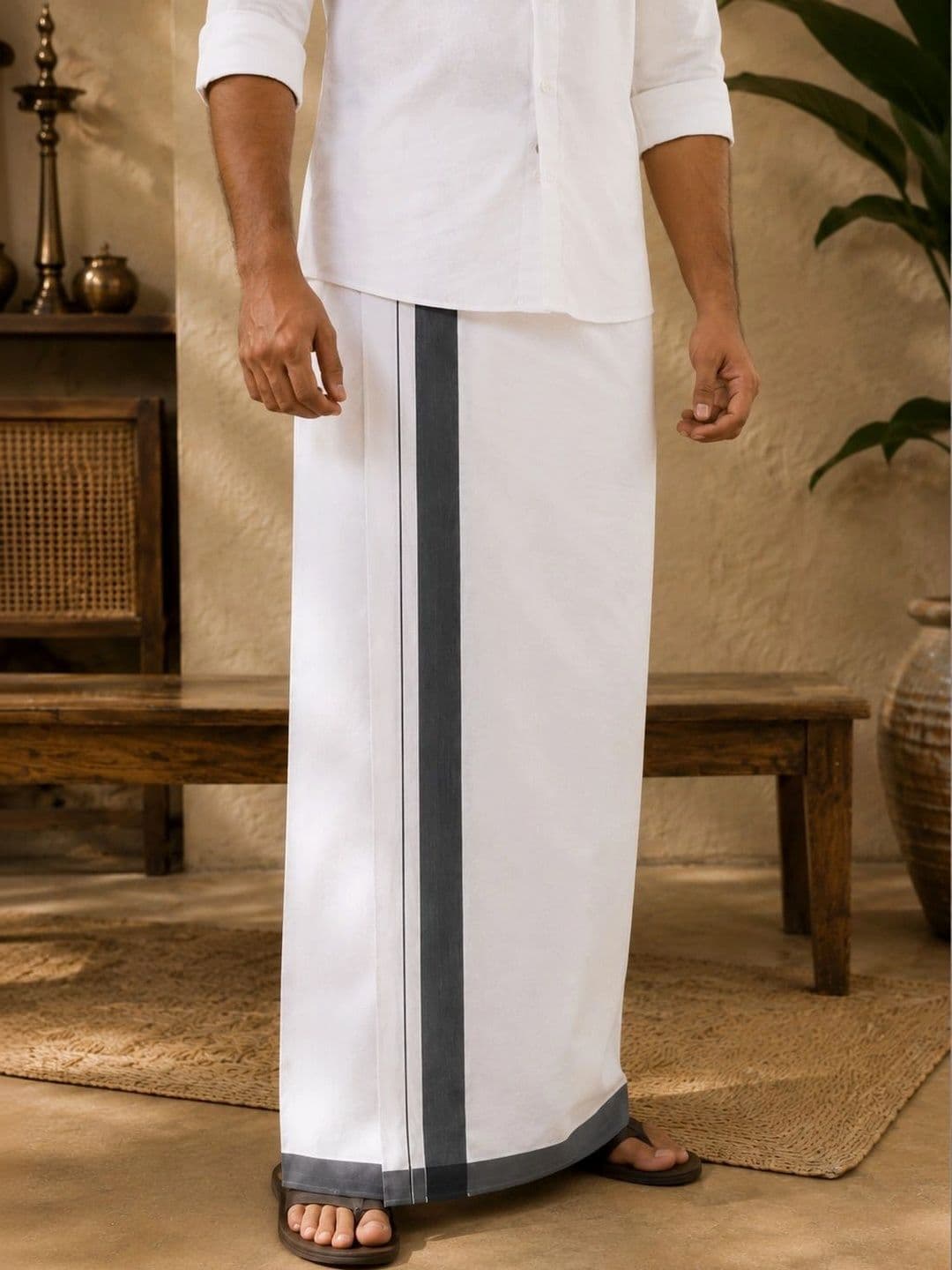 AKESHAVAM Men Striped Cotton Dhoti Dhotis - view 1