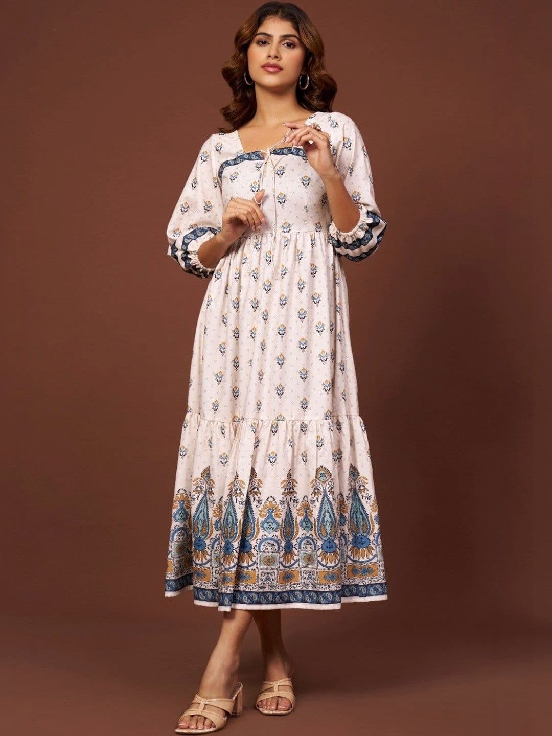 waghaa Ethnic Motifs Print A-Line Midi Dress - view 1