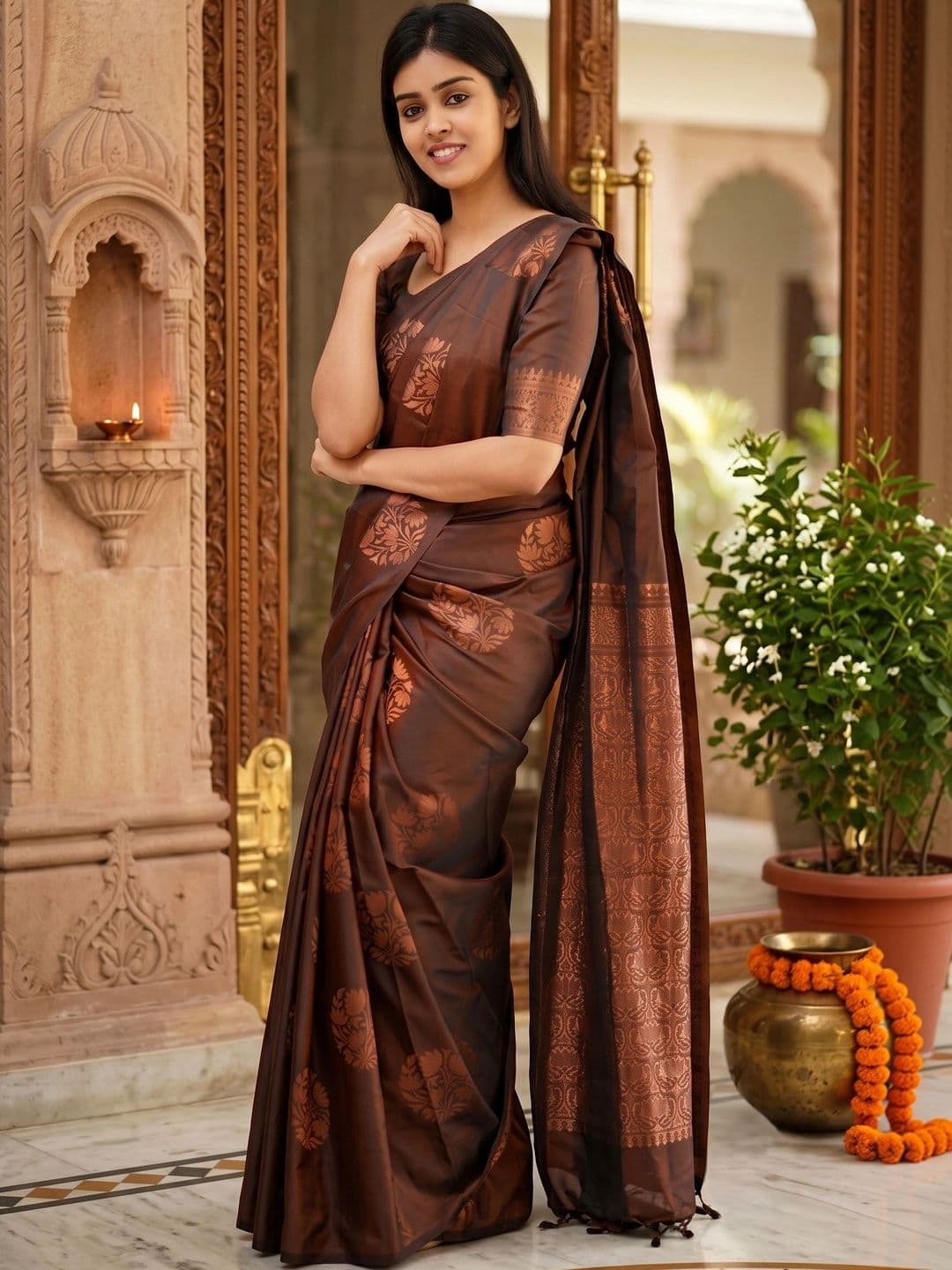 AJ FASHION PLUS Woven Design Zari Art Silk Banarasi Saree - view 1