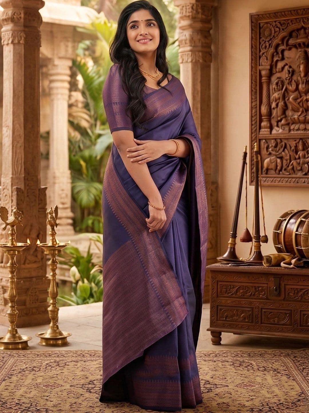 Ehaircare Striped Zari Art Silk Banarasi Saree - view 1