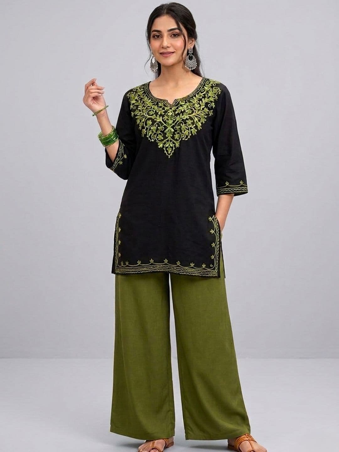 ILMA CREATION Women Ethnic Motifs Embroidered Regular Thread Work Kurti with Palazzos - view 1