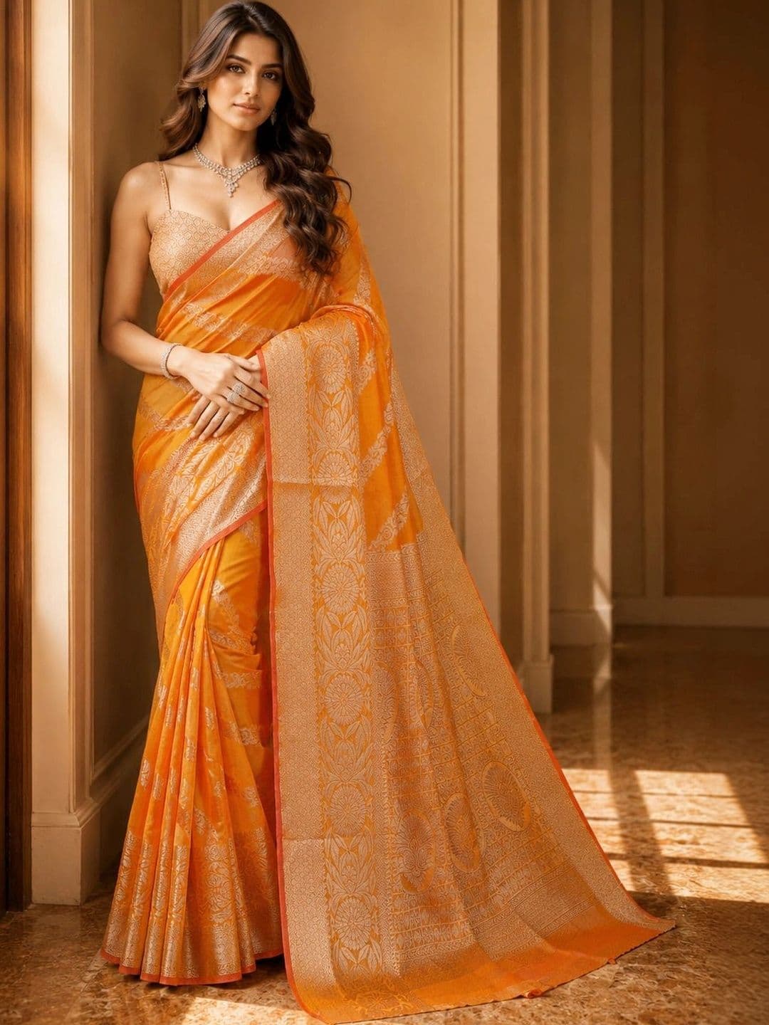 House of Pataudi Woven Design Zari Organza Banarasi Saree - view 1