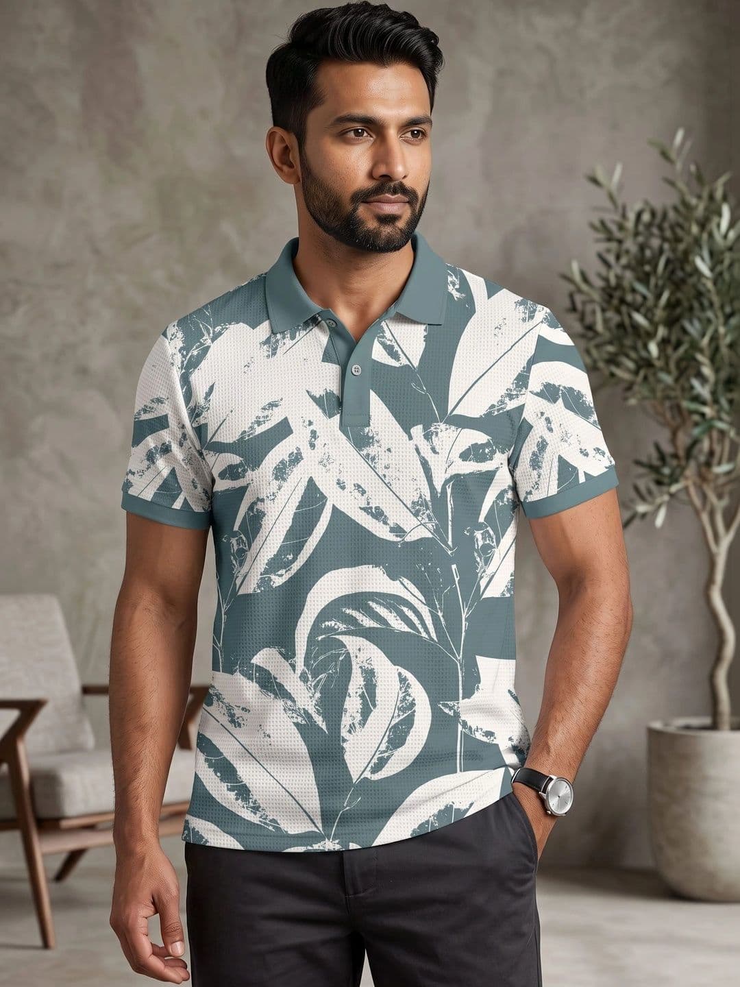 Tshirts Buddy Men Floral Printed Polo Collar Tropical T-shirt - view 1