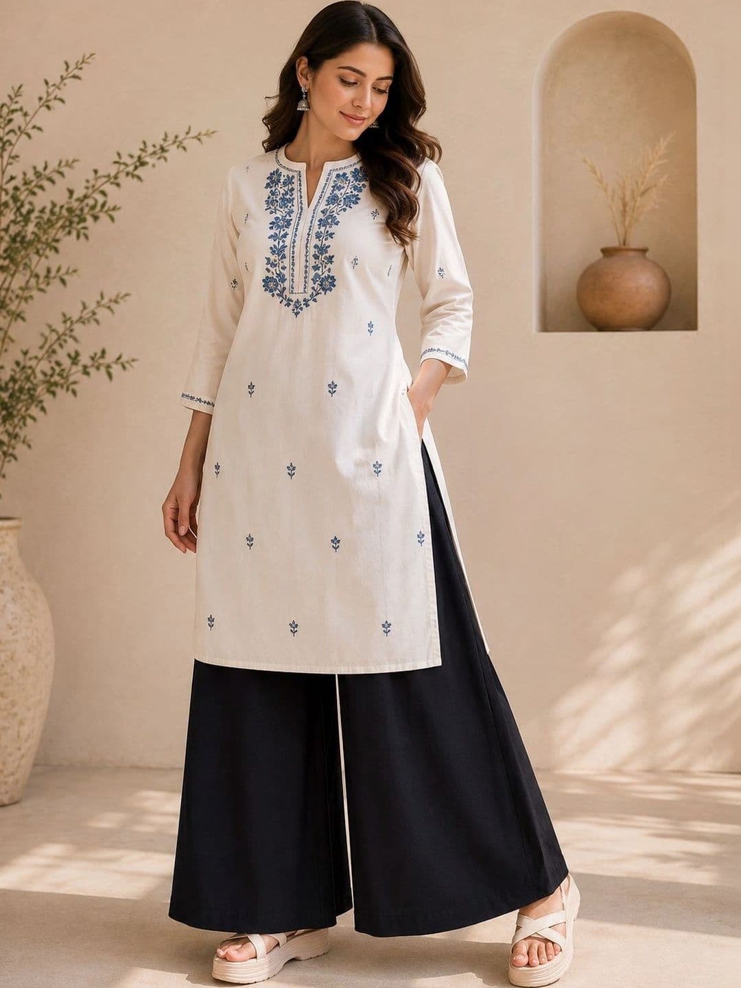 KALINI Women Linen Ethnic Palazzos - view 1