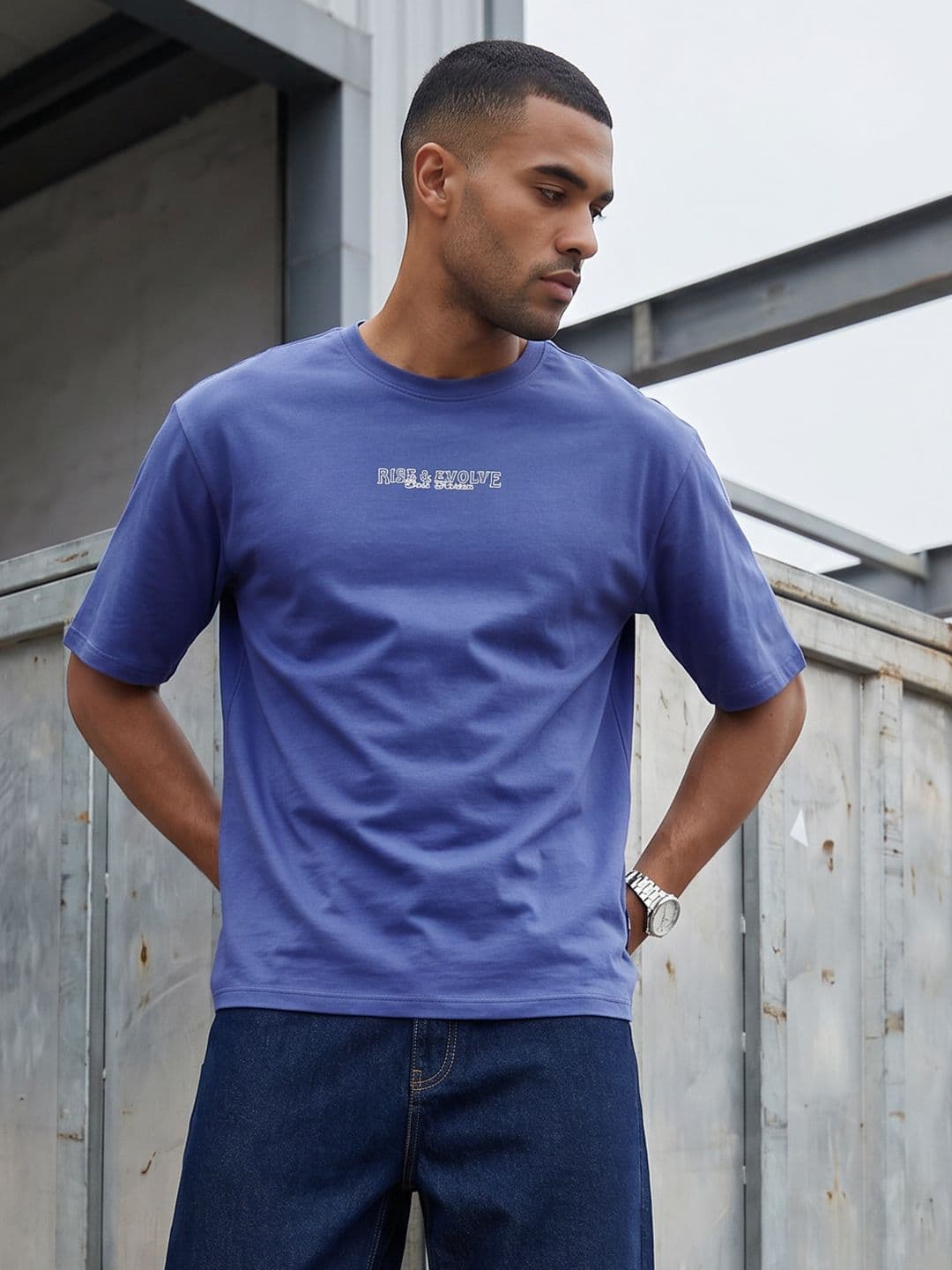 The Roadster Life Co. Printed Drop-Shoulder Sleeves Pure Cotton Relaxed Fit T-shirt - view 1