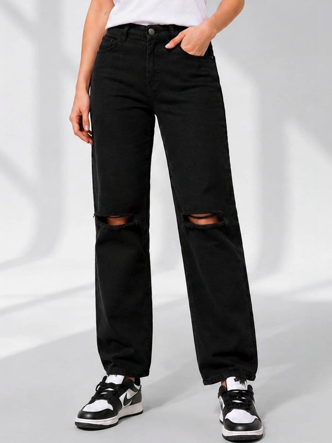 Encrypt Women Classic Slim Fit Mid-Rise Slash Knee Stretchable Jeans - view 1