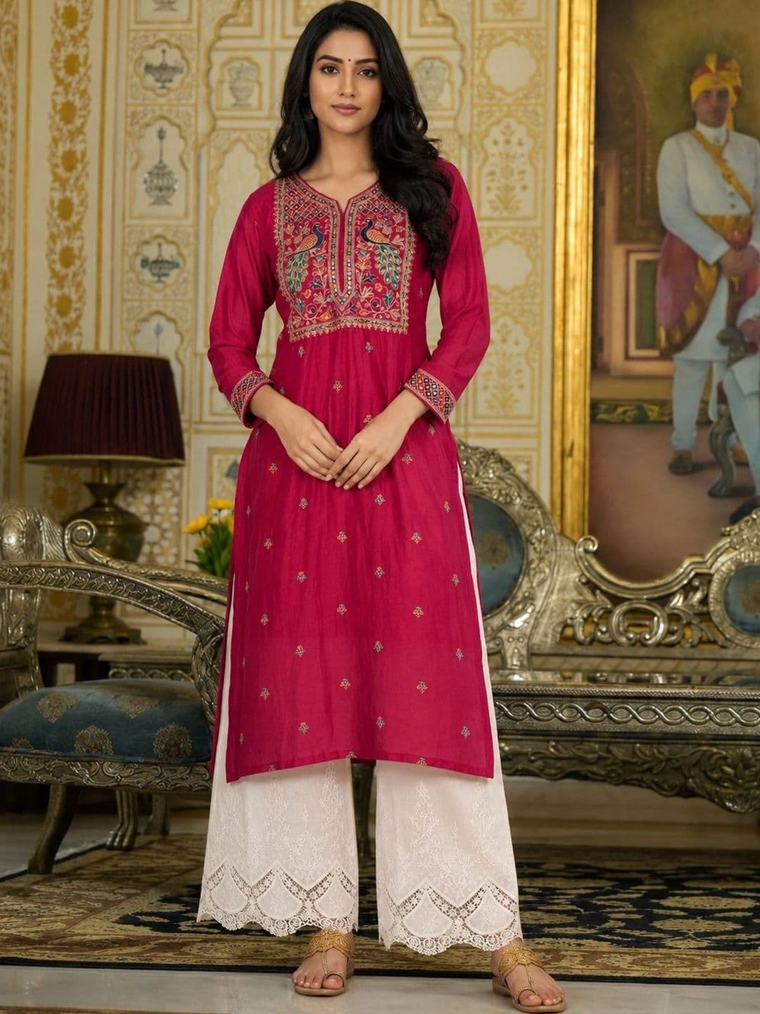rarethread Women Ethnic Motifs Embroidered Thread Work Kurta - view 1