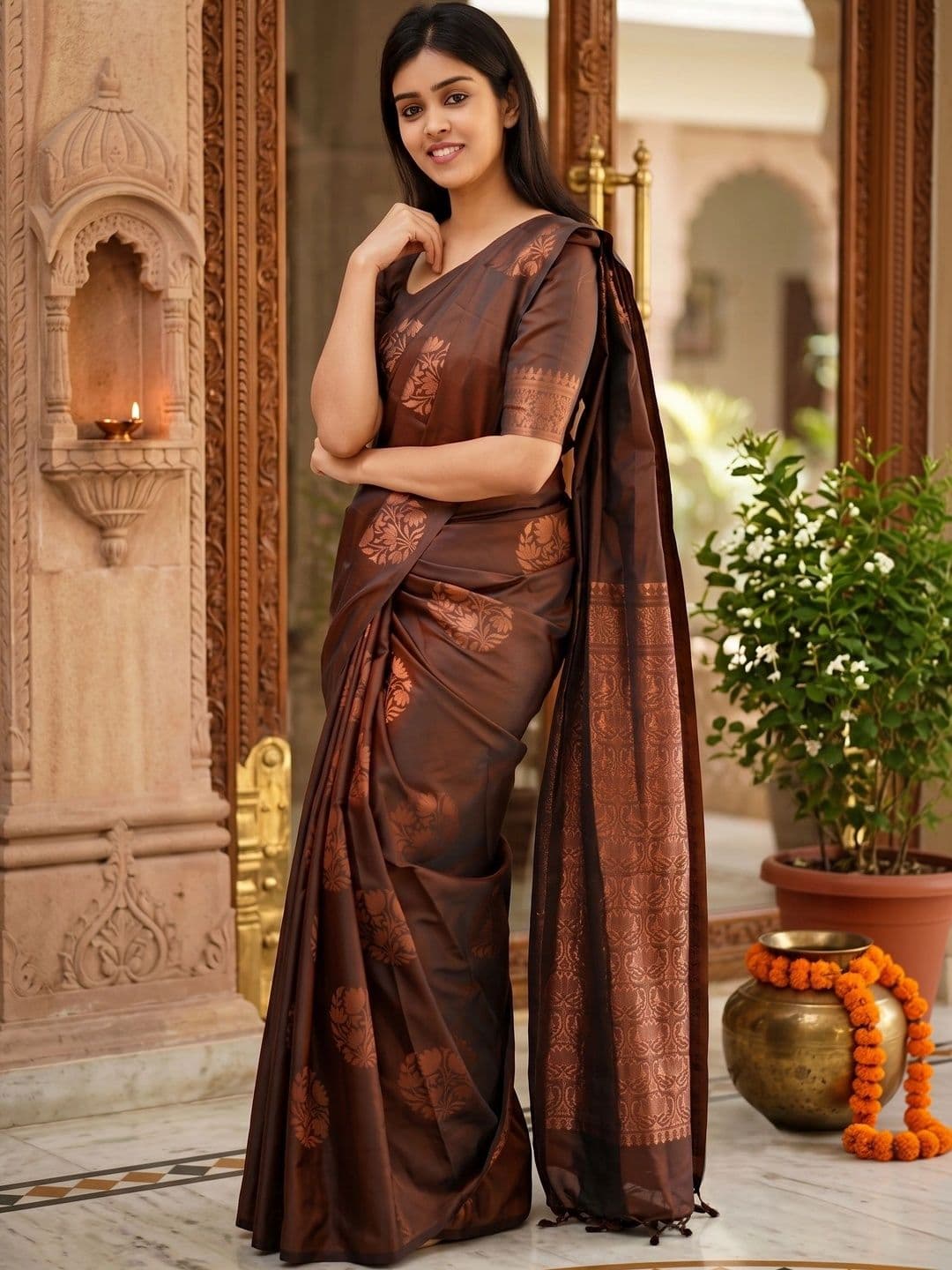 Zankhi Hosiery Woven Design Zari Art Silk Banarasi Saree - view 1