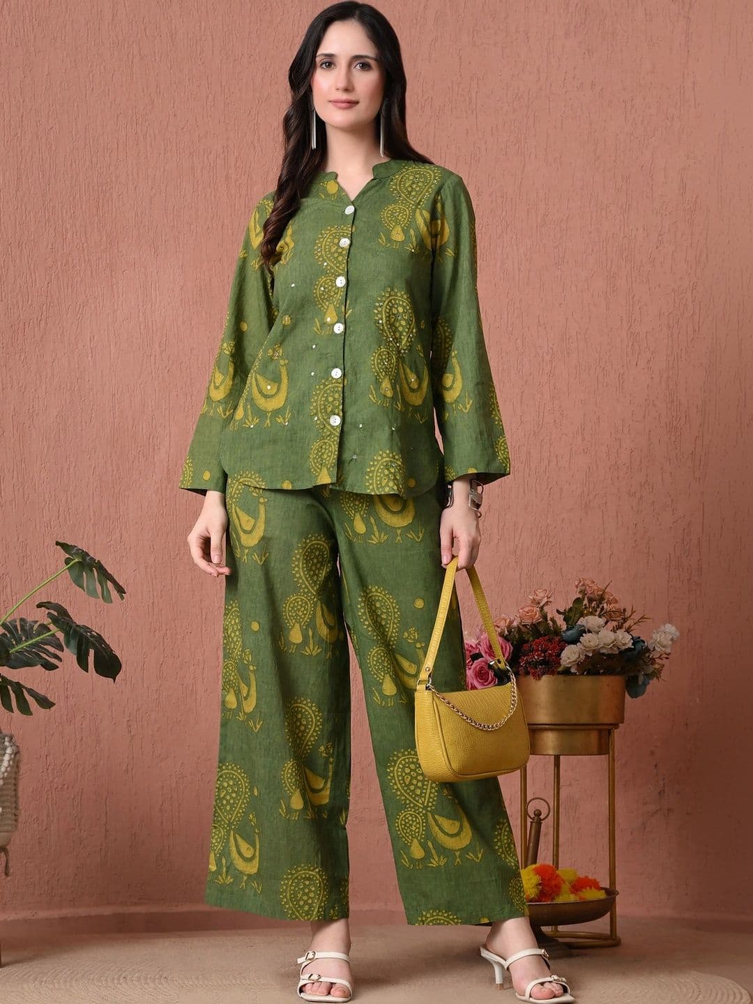 Sangria Women Printed Shirt with Palazzos - view 1