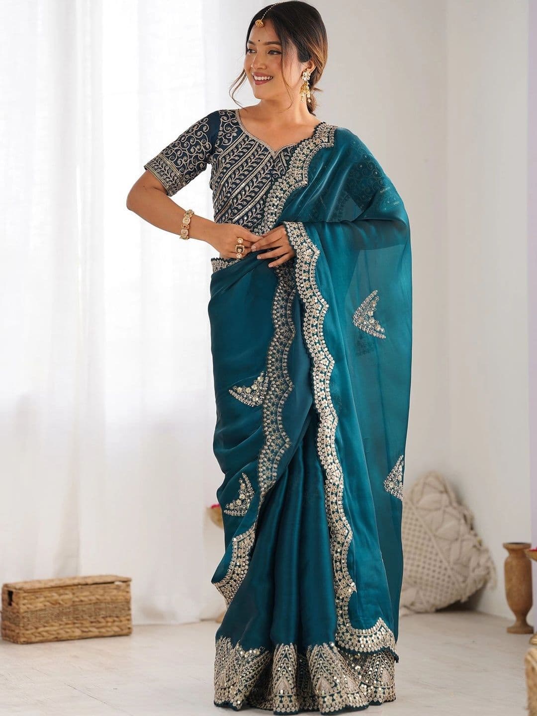 Dream Crushers Embellished Embroidered Art Silk Saree - view 1