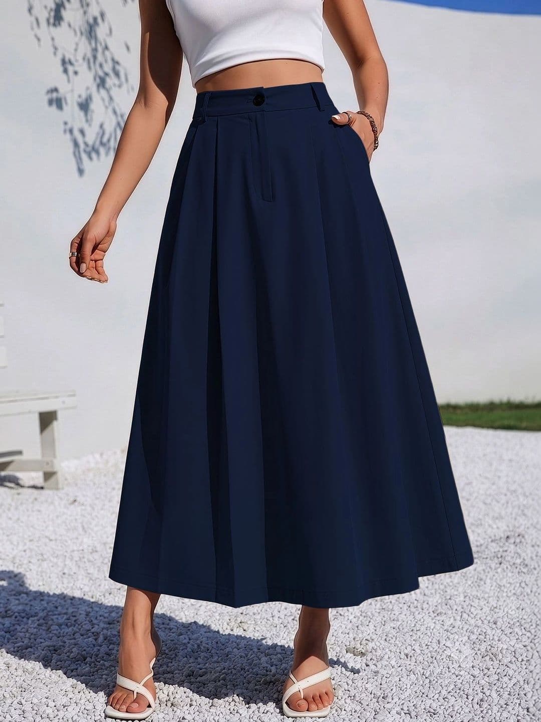 AAHWAN Women Cotton Blend Midi A-Line Skirt - view 1