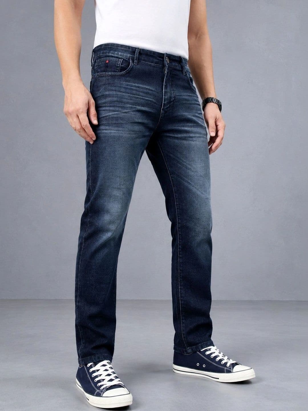 CINOCCI Men Straight Fit Mid-Rise Low Distress Stretchable Jeans - view 1