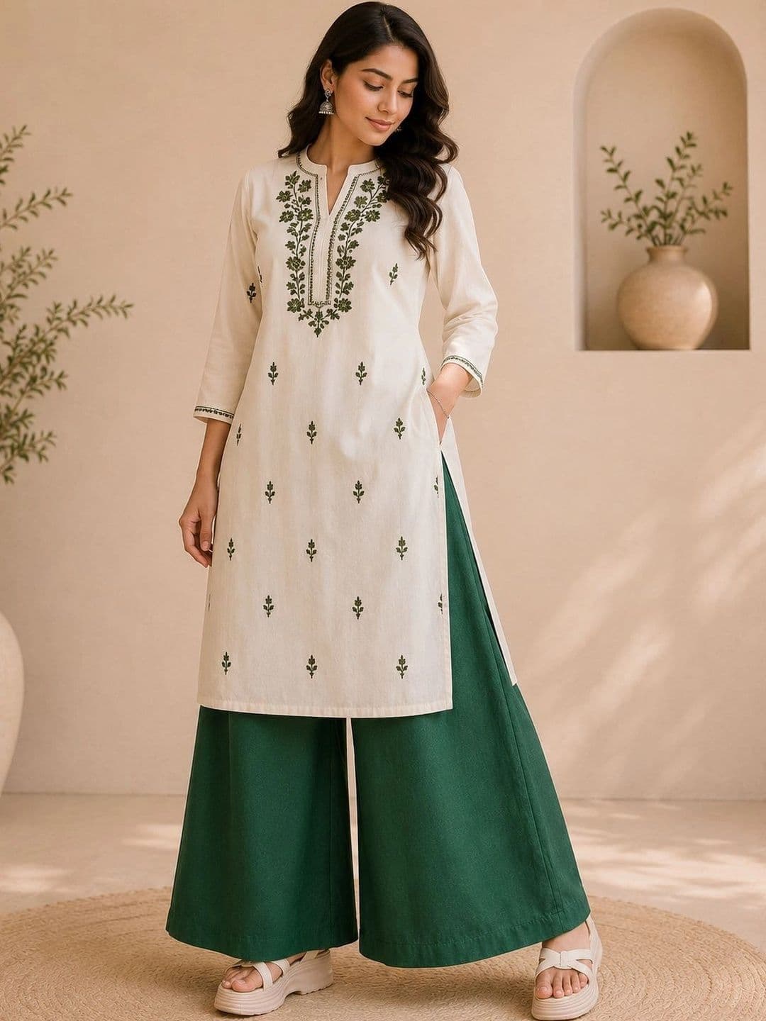 KALINI Women Linen Ethnic Palazzos - view 1
