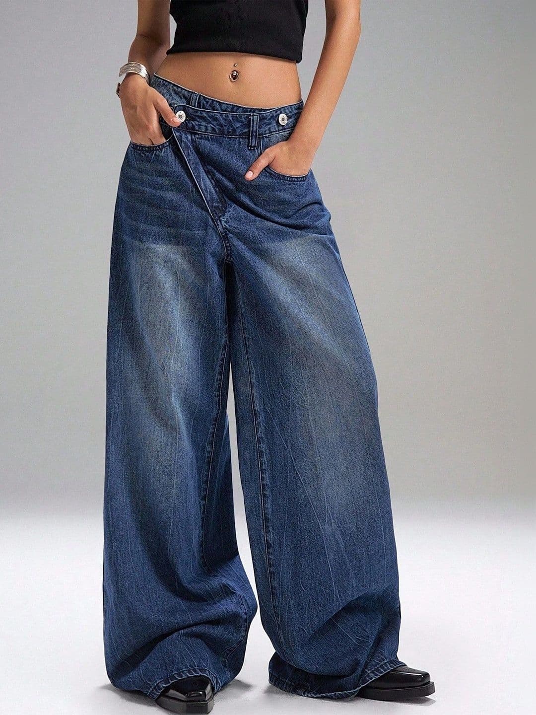 Off Duty India Women Wide Leg High-Rise Low Distress Jeans - view 1
