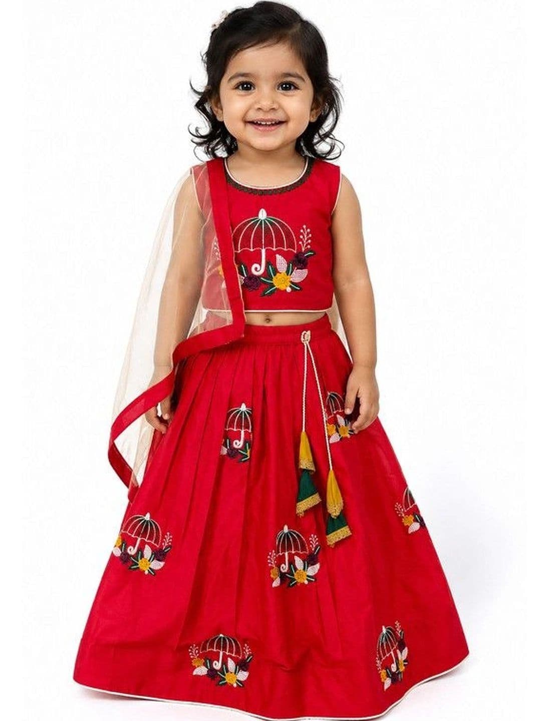 PW PLATYPUS WORLD Girls Embroidered Thread Work Ready to Wear Lehenga & Blouse With Dupatta - view 1