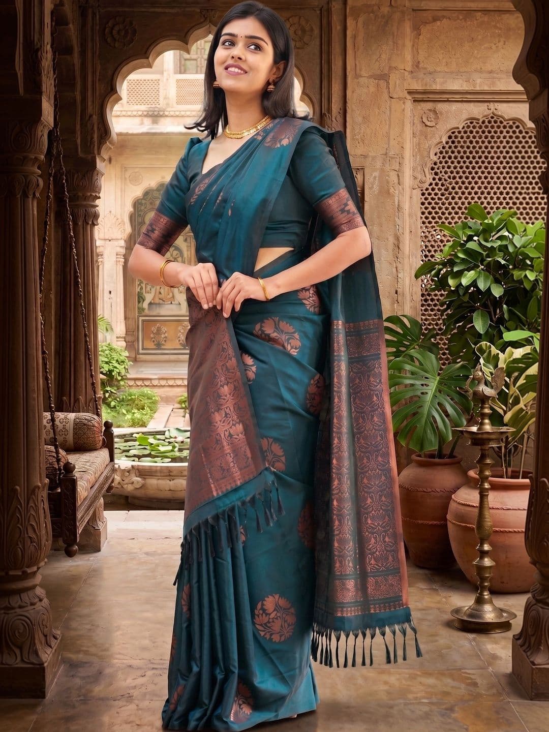 THE AQUARIUS Woven Design Zari Art Silk Banarasi Saree - view 1