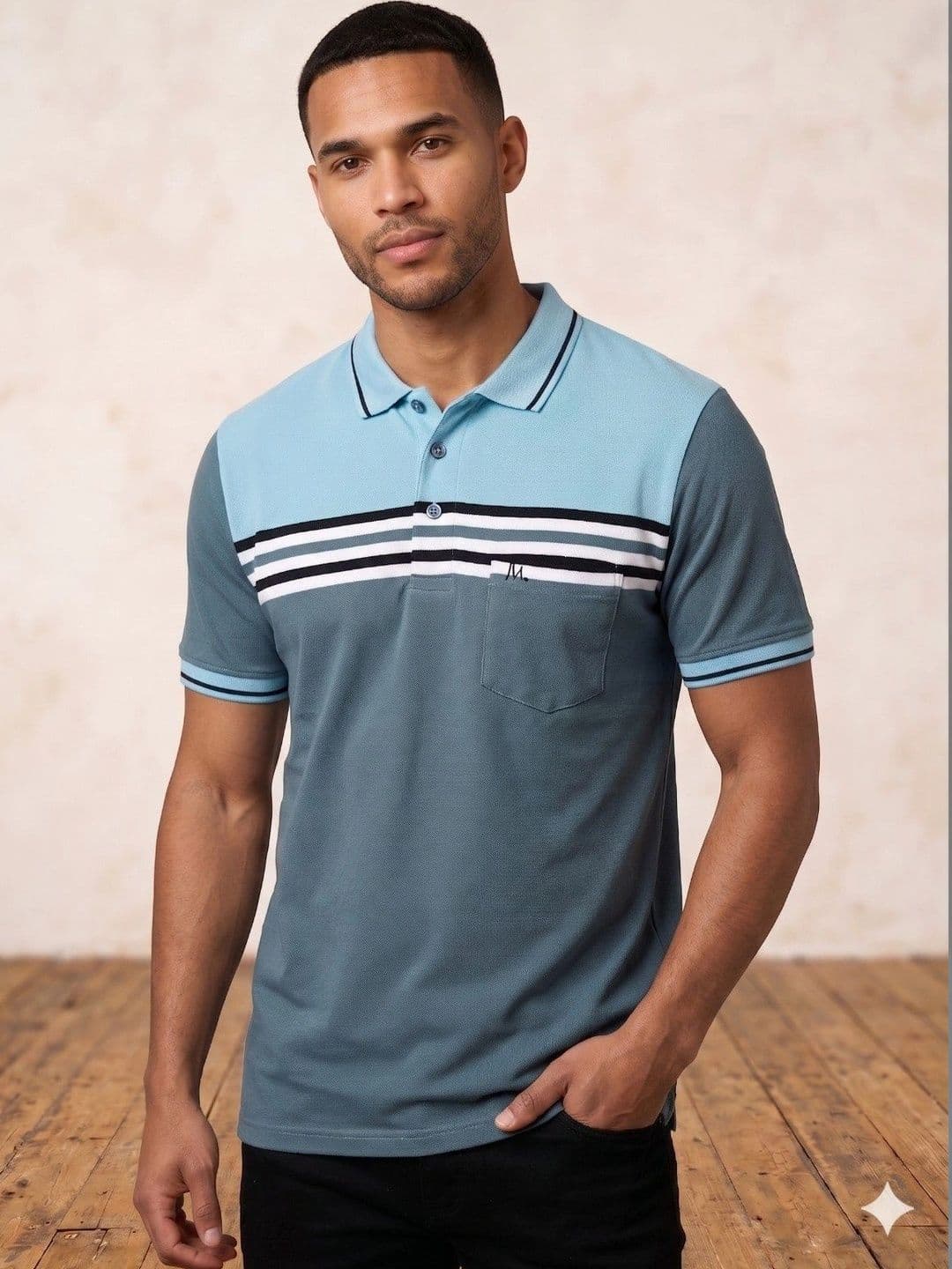 MALER Men Colourblocked Polo Collar Pockets T-shirt - view 1