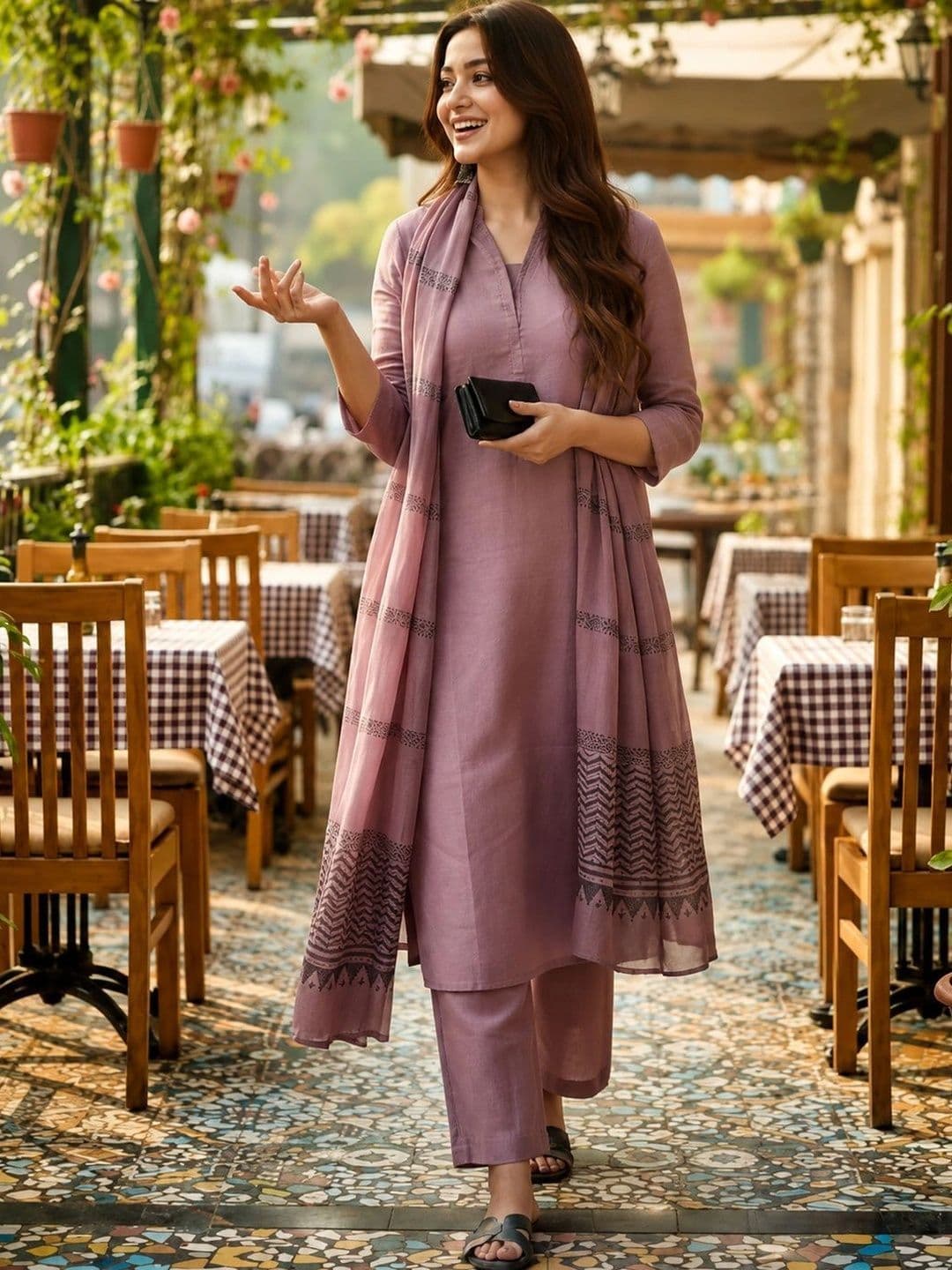 Aumira Women Embroidered Regular Beads and Stones Kurta with Palazzos & With Dupatta - view 1