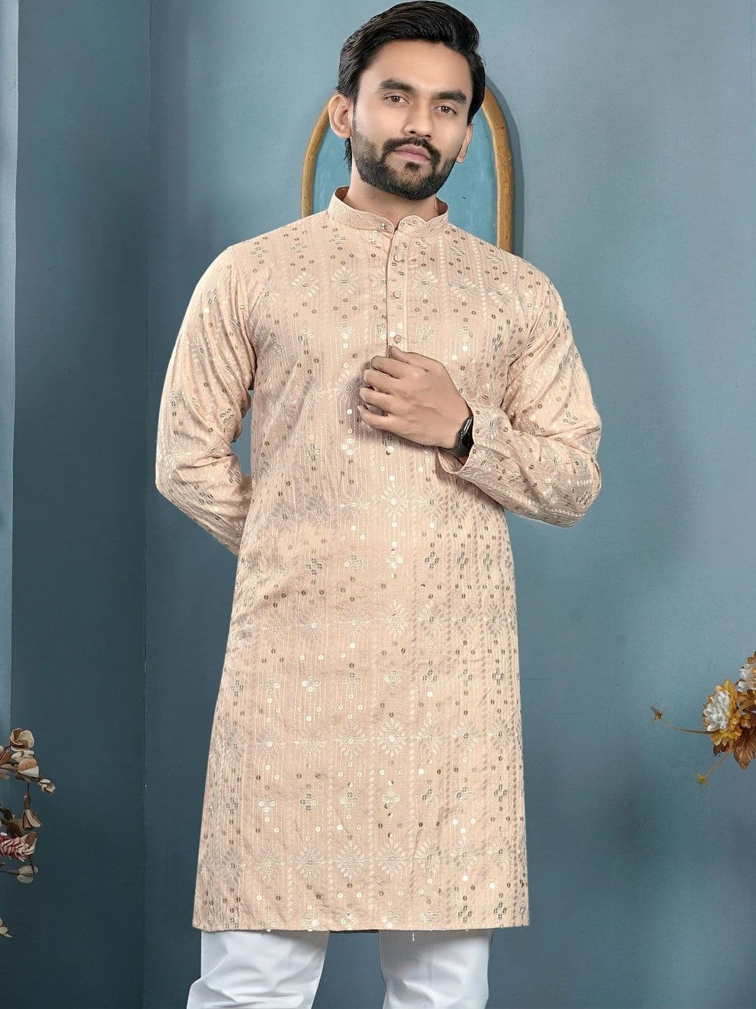 CELLUX Men Ethnic Motifs Embellished Sequinned Kurta - view 1