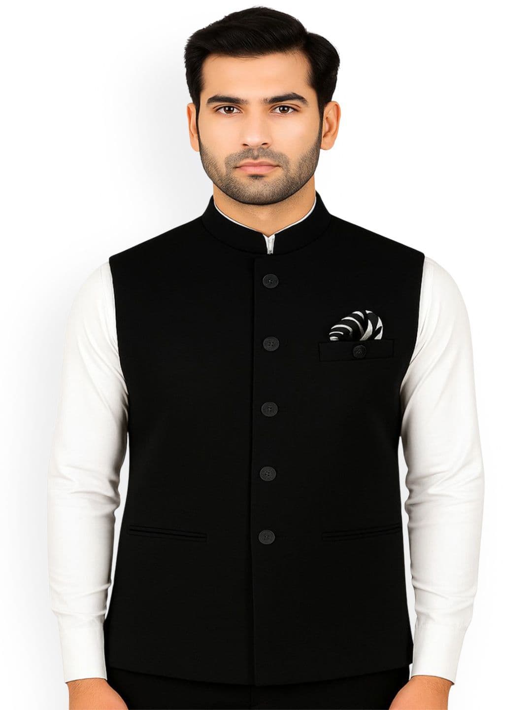 RISANI Men Solid Nehru Jacket With Pock Square - view 1