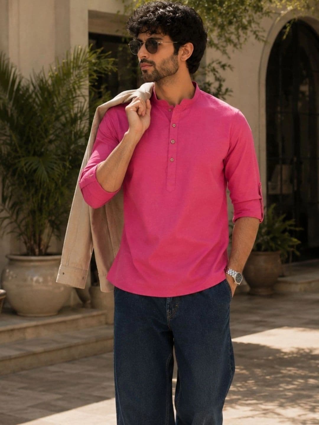 See Designs Cotton Mandarin Collar Straight Short Kurta - view 1