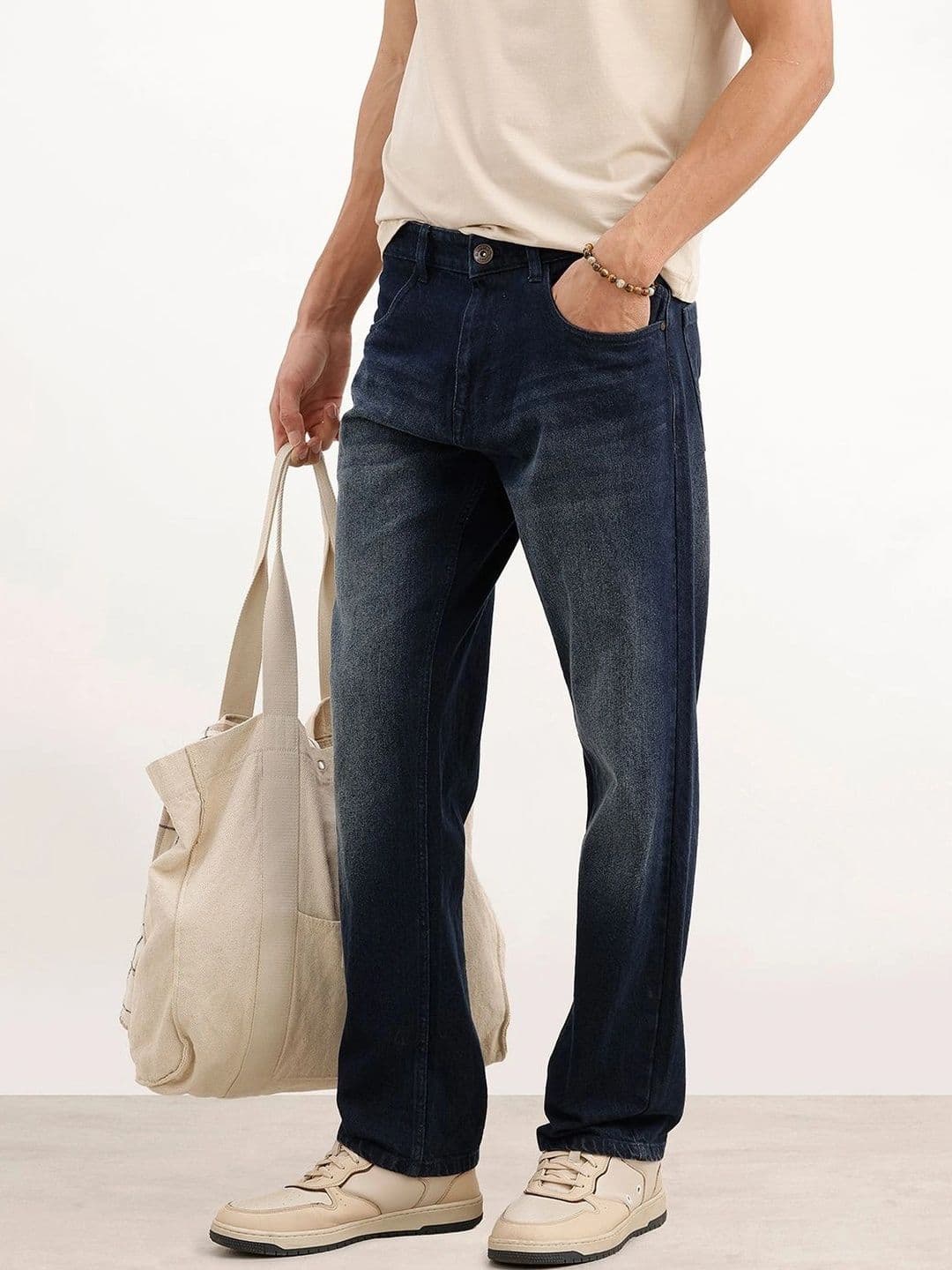 WROGN Men Anti Relaxed Fit High-Rise Low Distress Light Fade Stretchable Jeans - view 1