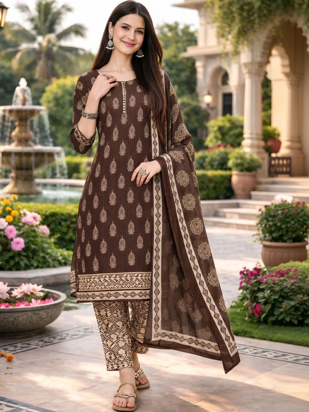 Merira Women Ethnic Motifs Printed Regular Kurta with Trousers & With Dupatta - view 1