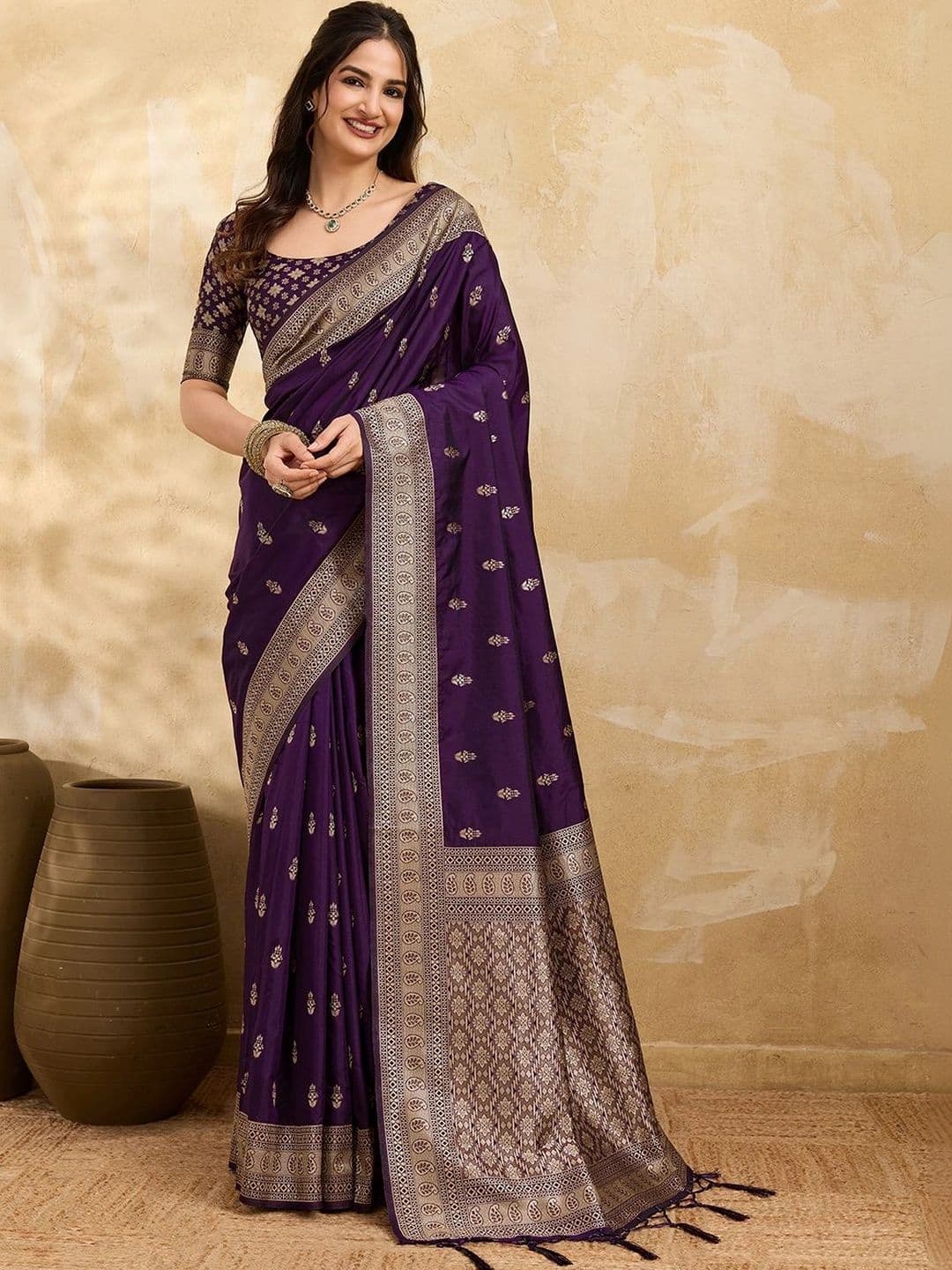 Trendmalls Floral Art Silk Saree - view 1