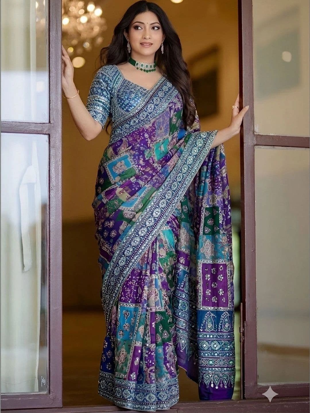 Sanwariya Silk Mirror Work Silk Blend Saree - view 1