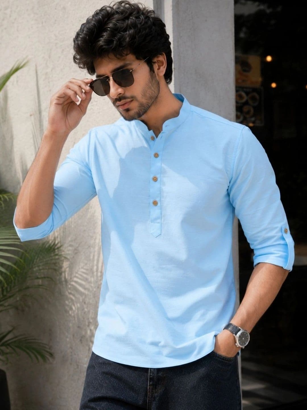 See Designs Men Mandarin Collar Roll-Up Sleeves Republic Day Republic Day Kurta - view 1