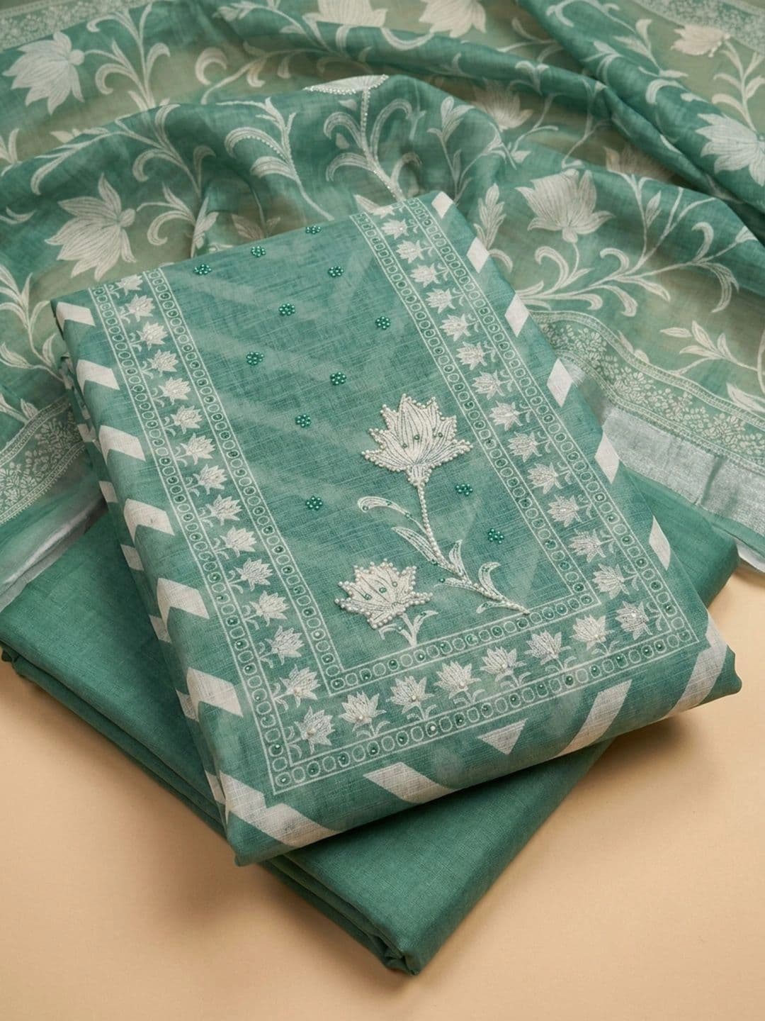 Meena Bazaar Printed Linen Unstitched Dress Material - view 1
