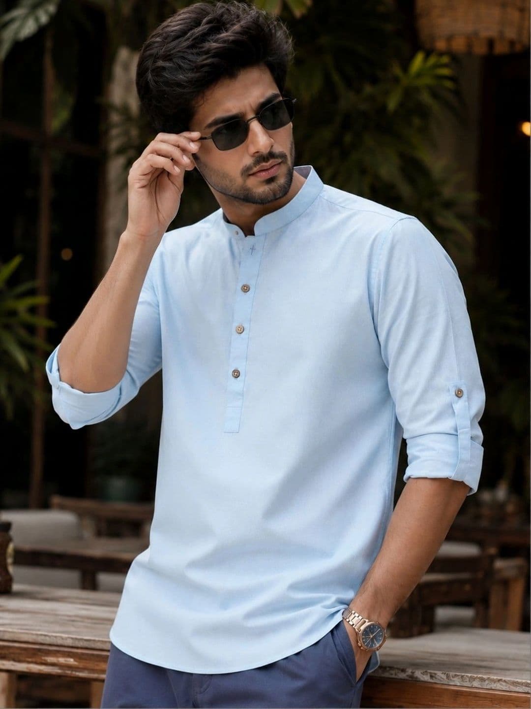 See Designs Pure Cotton Mandarin Collar Thread Work Short Kurta - view 1