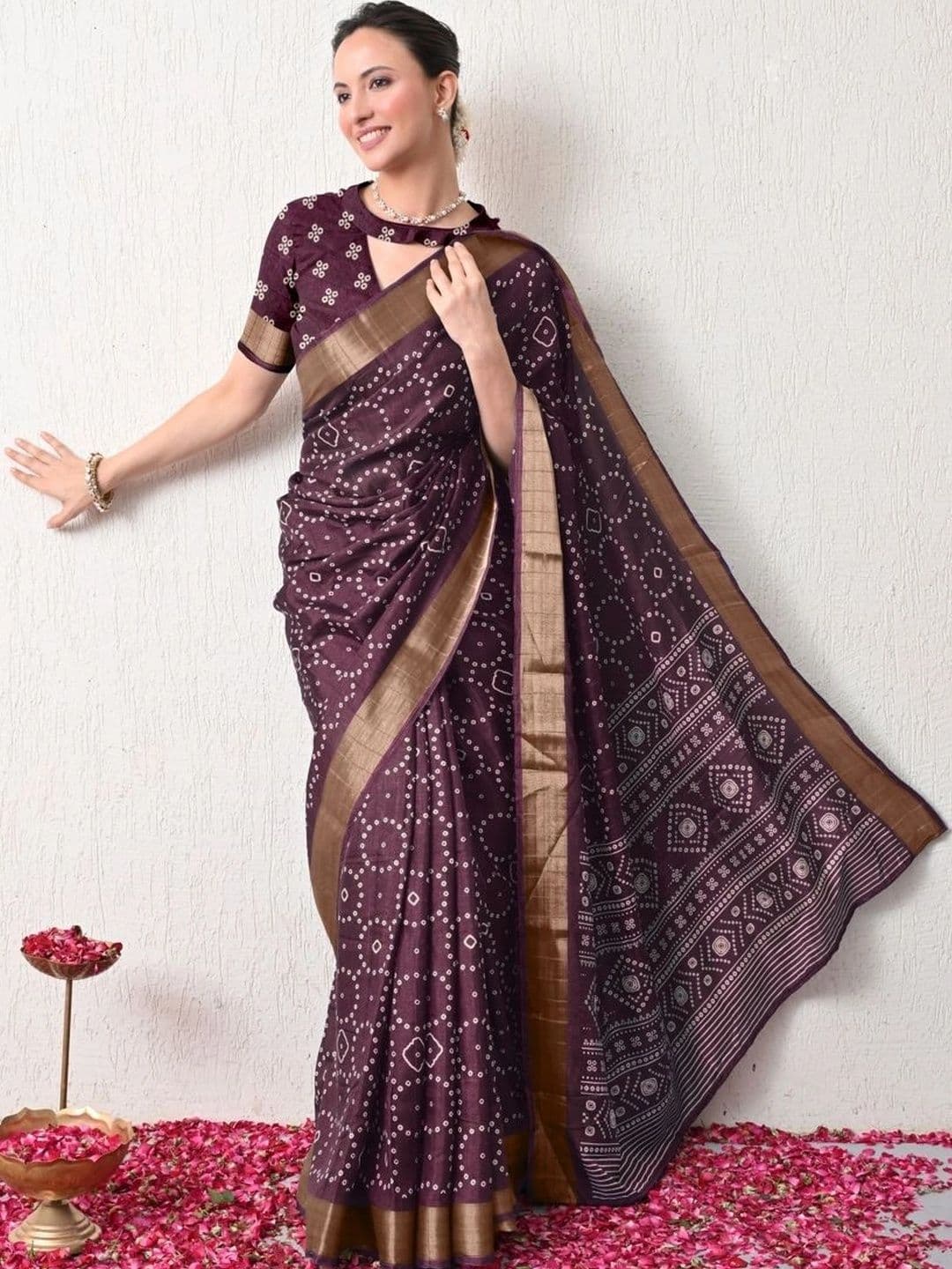 KALINI Bandhani Zari Silk Blend Bandhani Saree - view 1