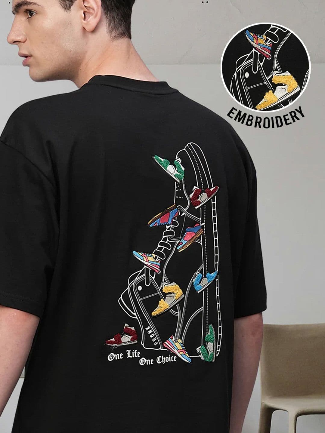 PRONK Men Embroidered Round Neck Cotton Oversized T-shirt - view 1