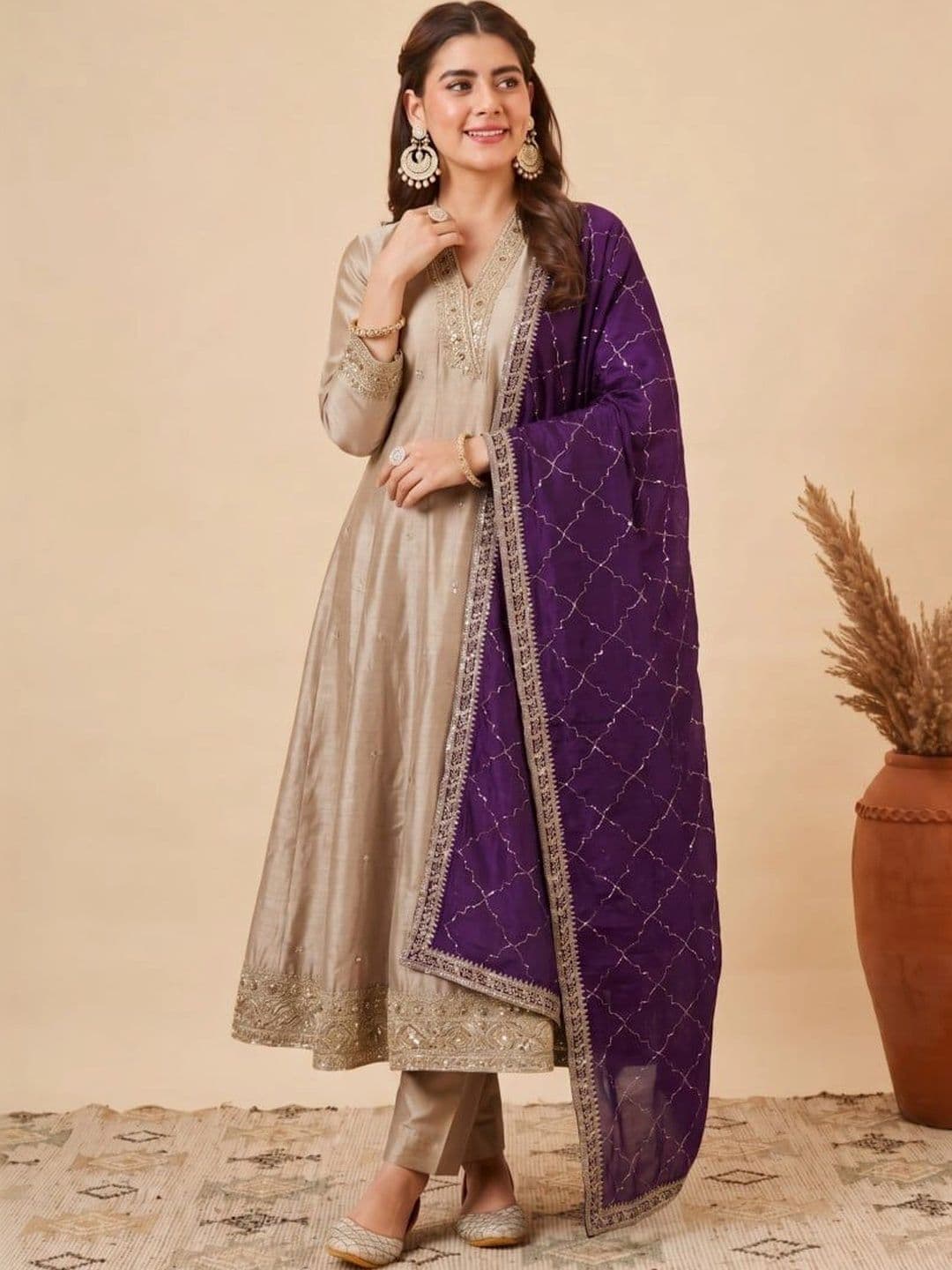 ROYALICA Women Ethnic Motifs Embroidered Regular Sequinned Kurta with Trousers & With Dupatta - view 1