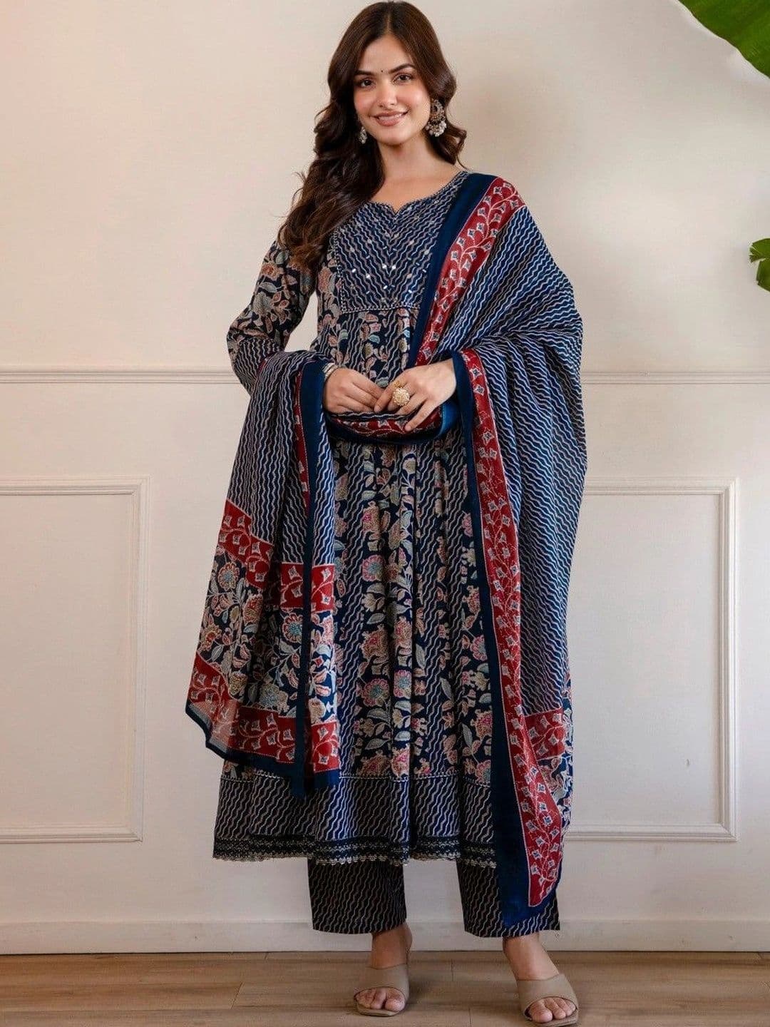 Anouk Women Floral Printed Regular Pure Cotton Kurta with Trousers & With Dupatta - view 1