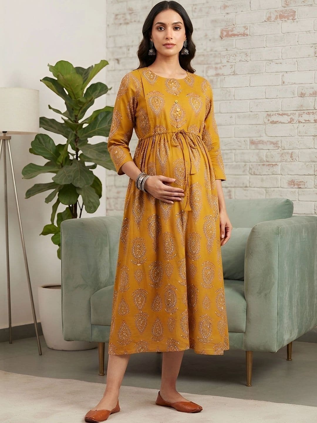 Nayo Ethnic Motifs Print Maternity A-Line Midi Dress - view 1